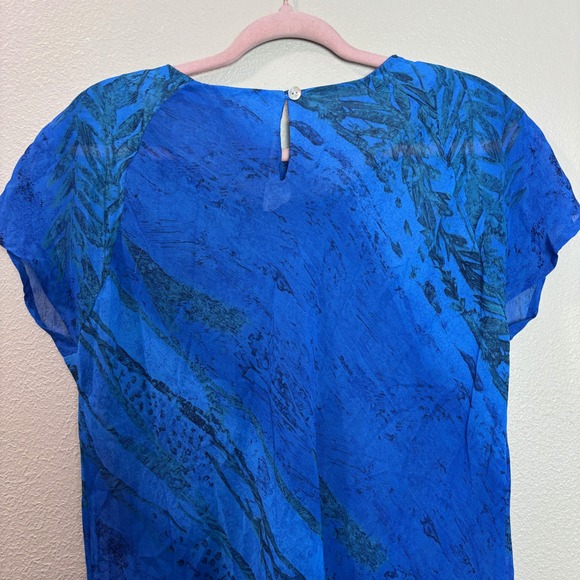 Bold Abstract‎ Blue Blouse Lightweight Painterly Breezy Top Womens 2X Plus 90s - Picture 7 of 12